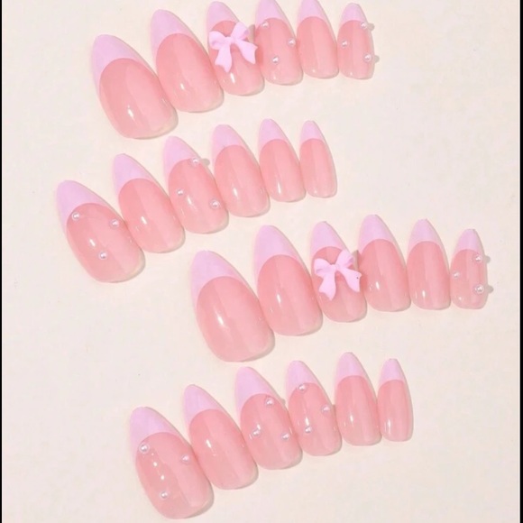 Pearl and Bow Pink Press On Nails - Picture 3 of 6
